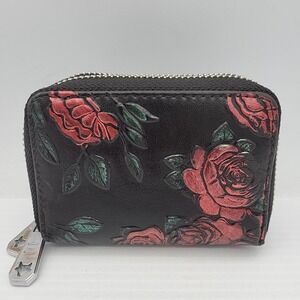 Womens RFID Blocking Rose Floral Print‎ Double Zip Around Wallet